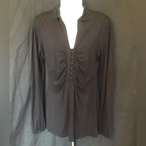Maurices Black Ruched Polo Blouse